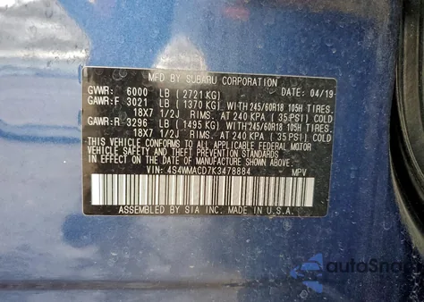 2019 Subaru Ascent Premium из США, поврежденный, VIN 4S4WMACD7K3478884